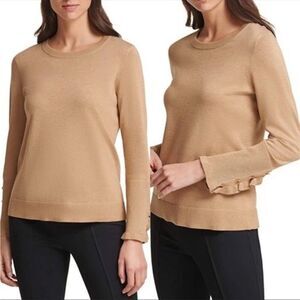 Calvin Klein tan ruffle sleeve sweater excellent used condition XL 22G